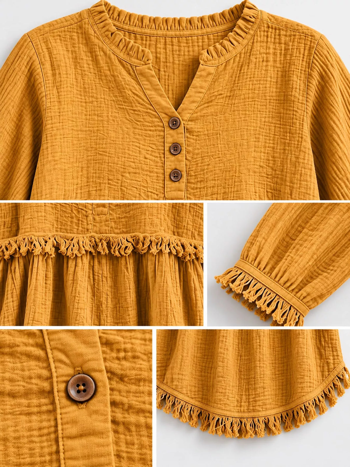 Full Size Frayed Hem Button Detail Blouse Plus (15)