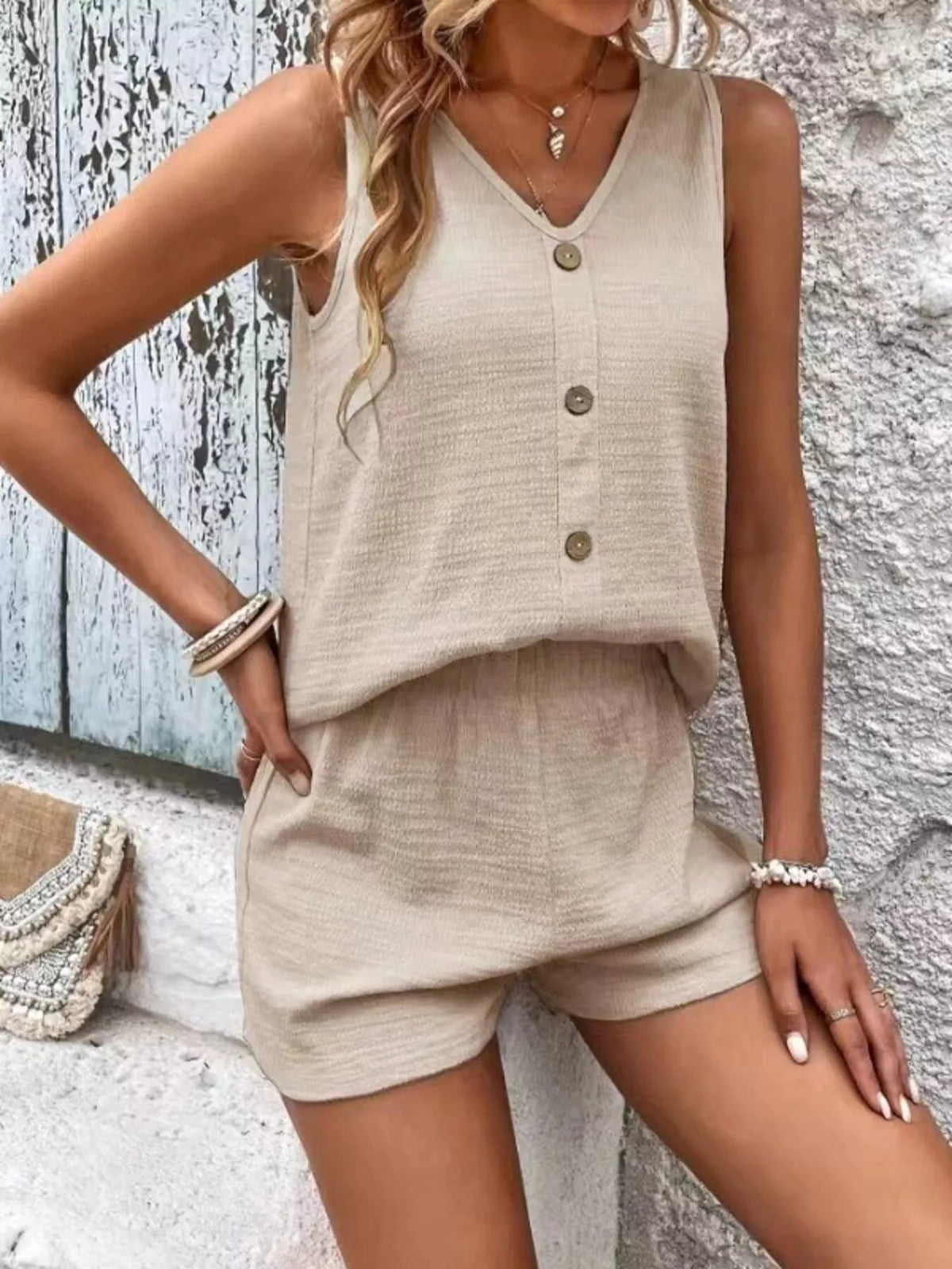 V-neck Tank Top Shorts Set (11)