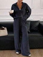 Button-down Shirt Wide-leg Pants Set (7)