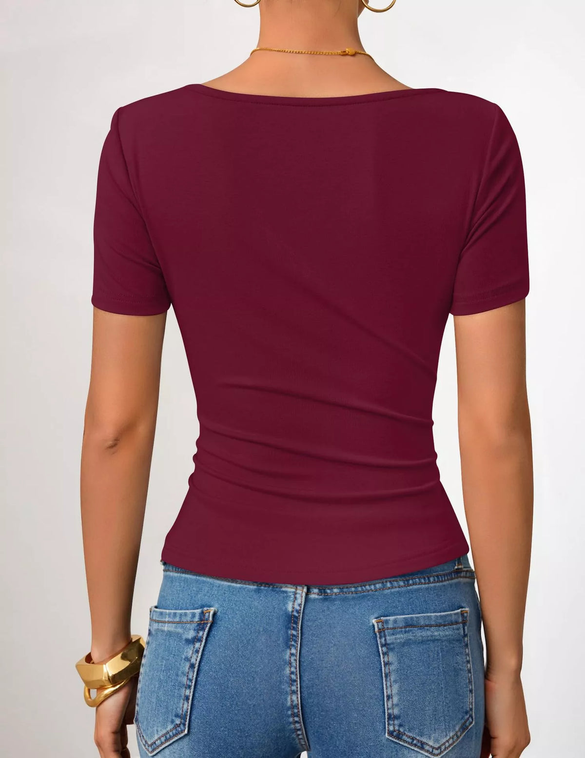 Asymmetrical Neckline Fitted T-shirt (16)