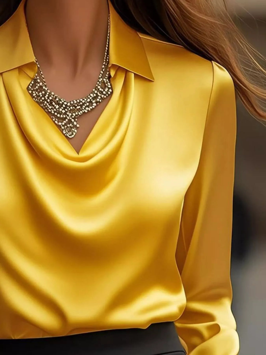 Ruched Long Sleeve Drape Collar Blouse (29)