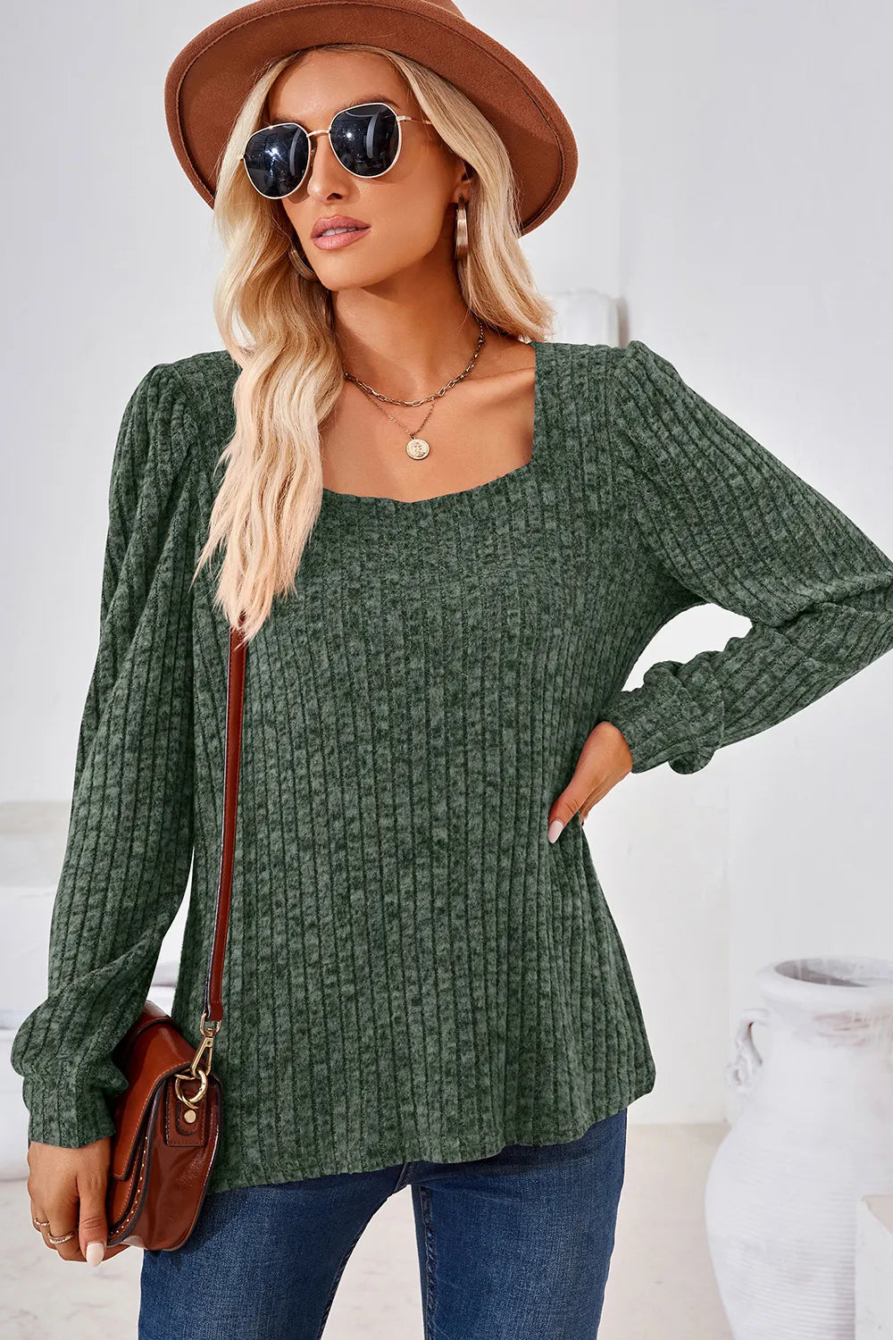 Ribbed Square Neck Long Sleeve T-shirt (3)
