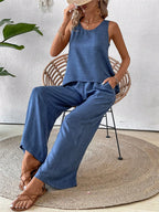 Round Neck Tank Wide Leg Pants Set (6)