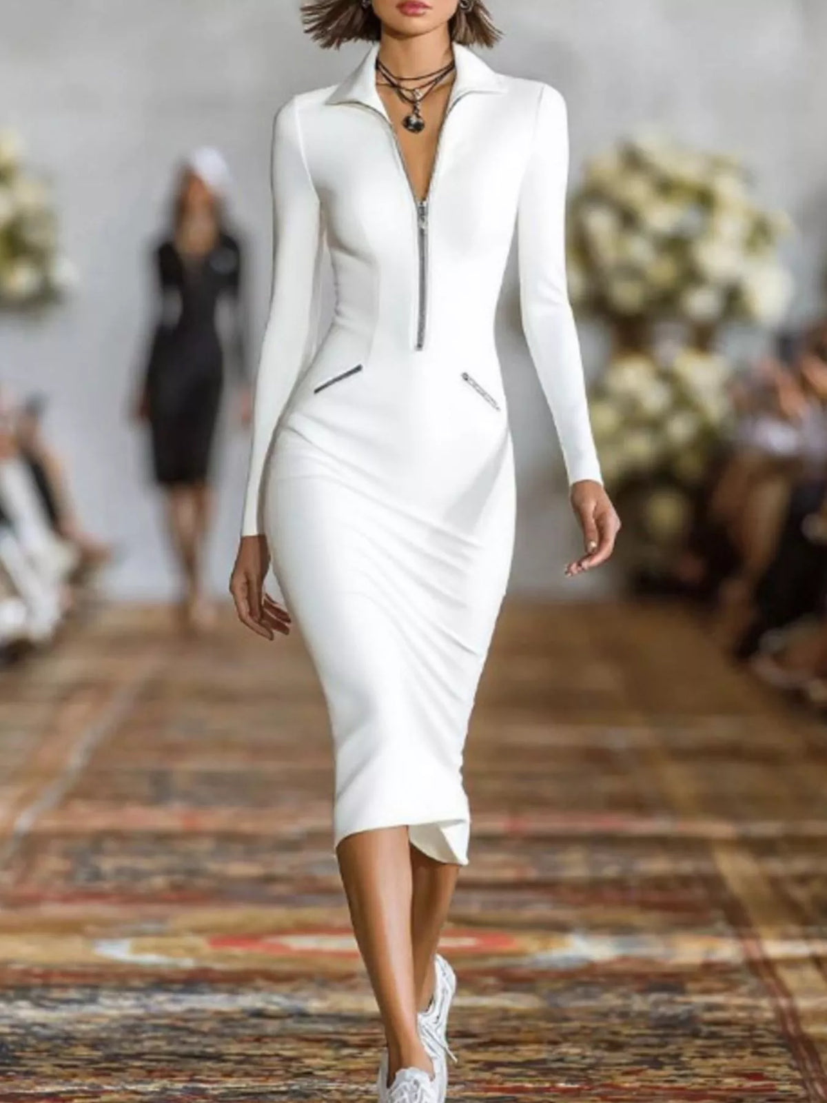 Full Size Zip-front Bodycon Midi Dress Plus (4)