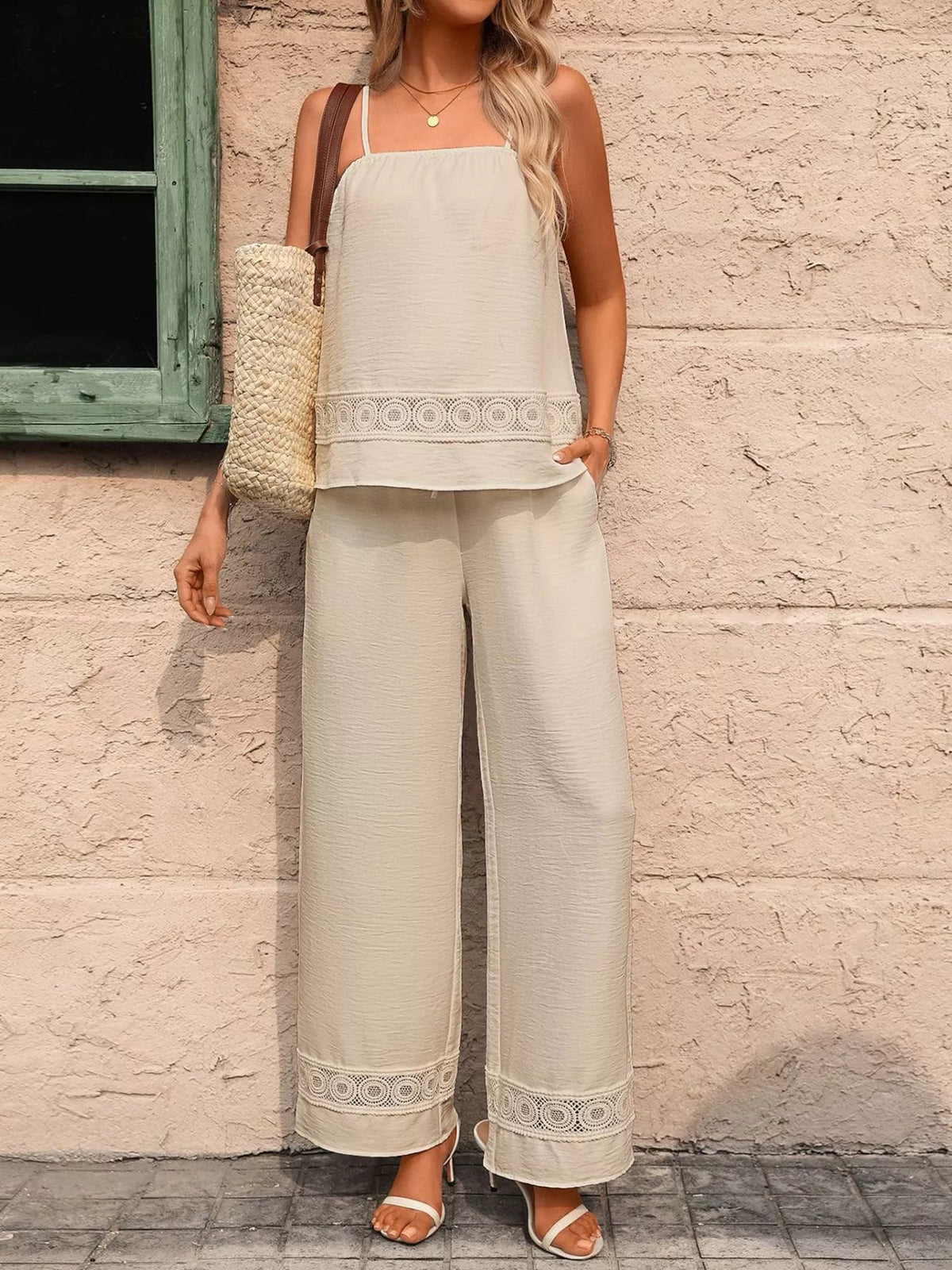 Lace Trim Cami Wide Leg Pants Set (6)
