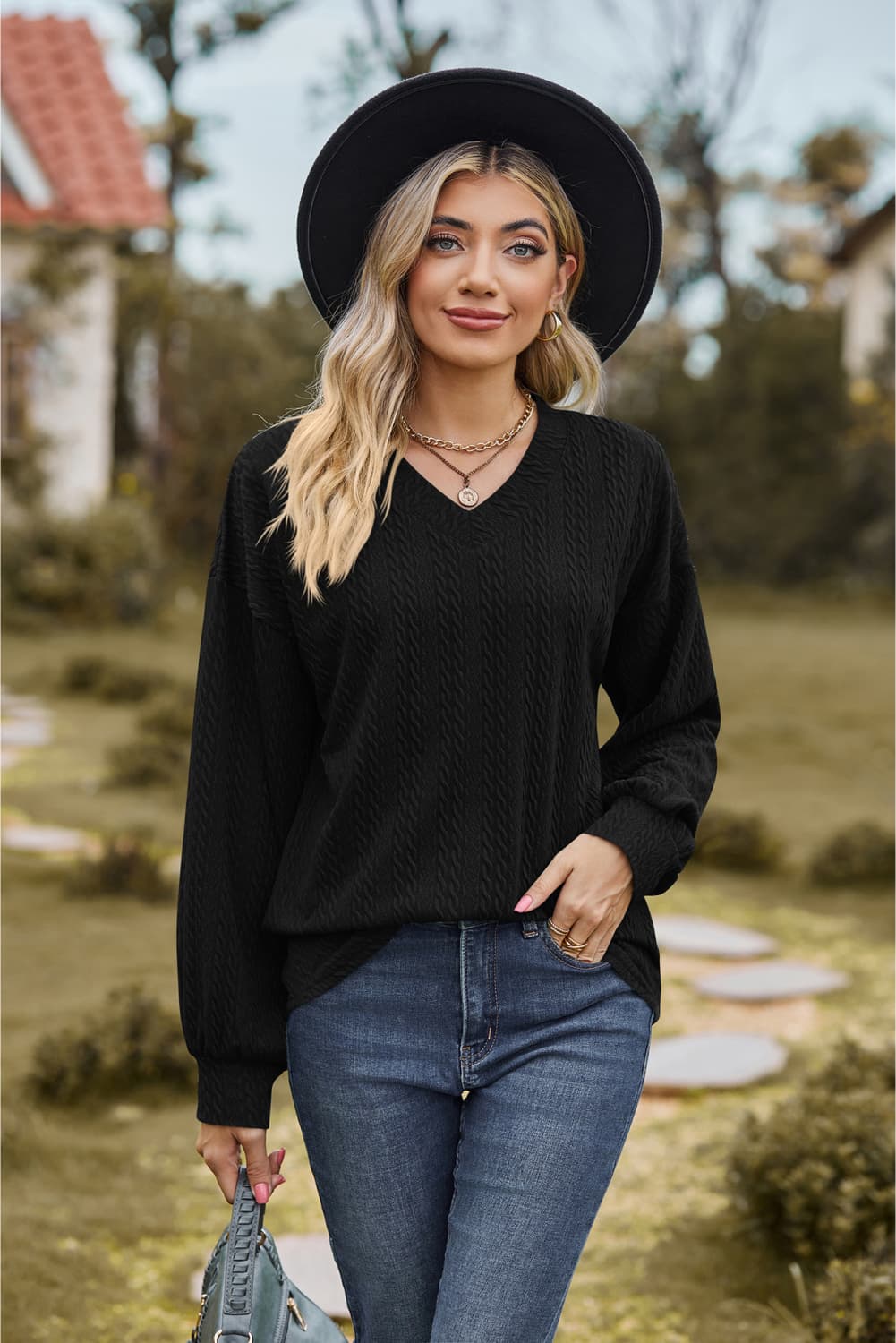 V-neck Dropped Shoulder Blouse (10)