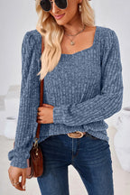 Ribbed Square Neck Long Sleeve T-shirt (11)