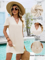 Notched Flutter Sleeve Mini Dress (4)