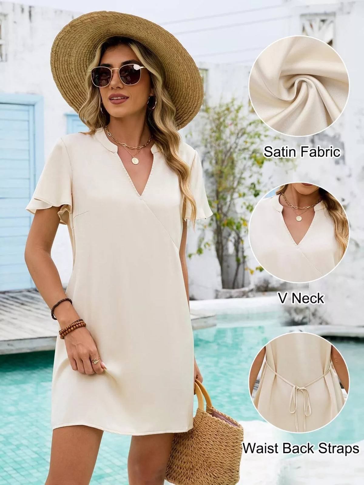 Notched Flutter Sleeve Mini Dress (4)