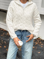 Zip Collar Cable-knit Sweater (3)