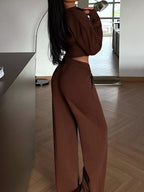 Zip-up Crop Jacket Wide-leg Pants Set (13)