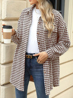 Houndstooth Button Up Long Sleeve Coat (14)