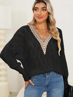 Lace Detail V-neck Long Sleeve Sweater (6)