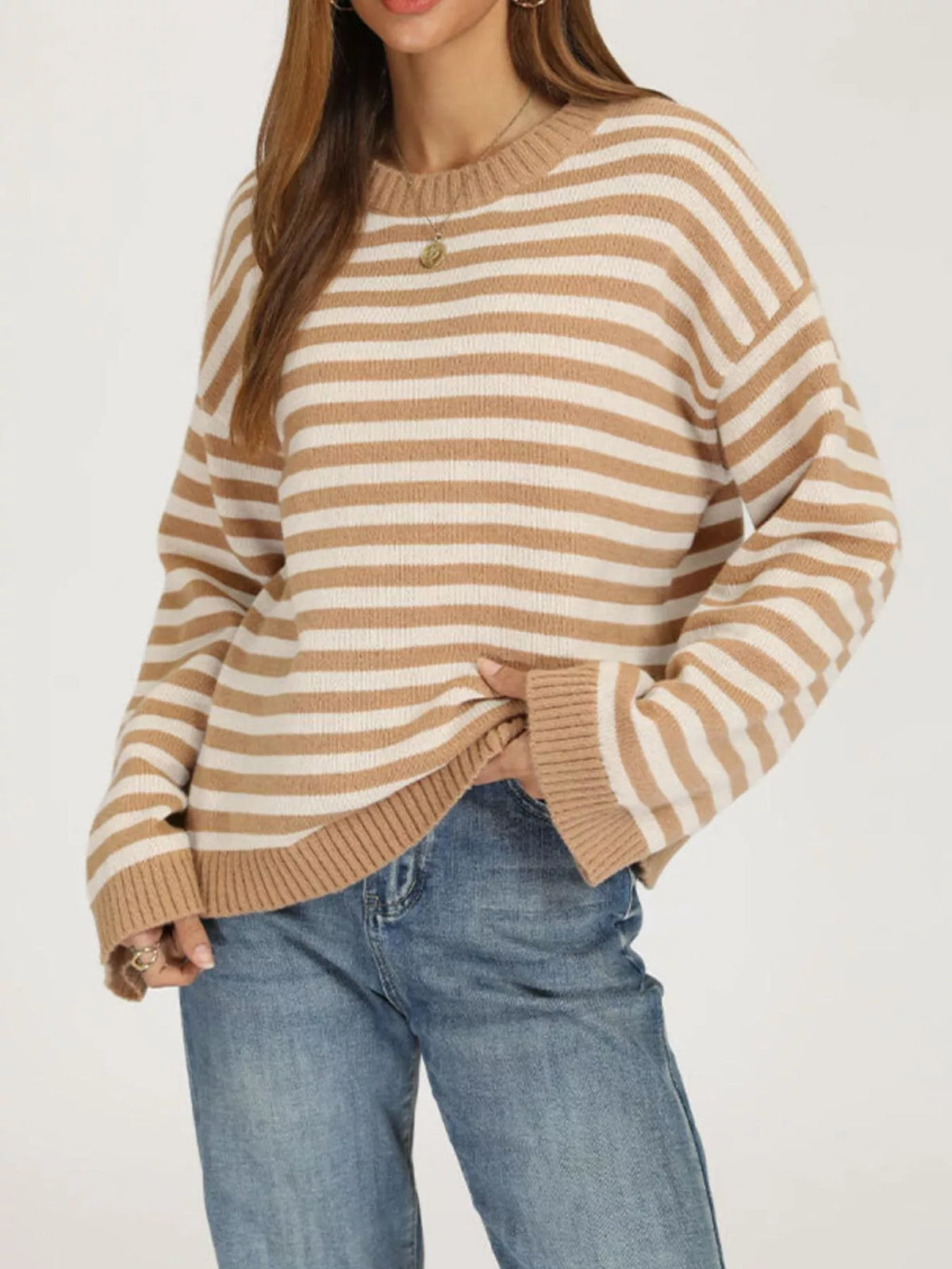 Striped Dropped Shoulder Sweater (4)