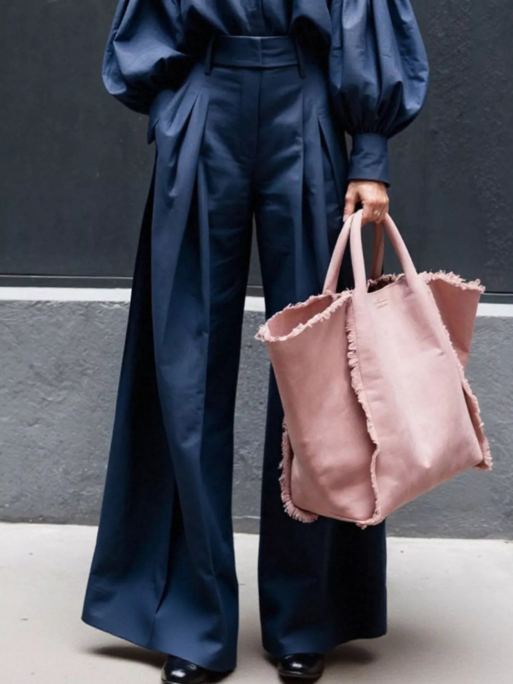 Lantern Sleeve Shirt Wide Leg Pants Set (9)
