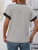 Striped Ribbed Knit Short Sleeve T-shirt (10)