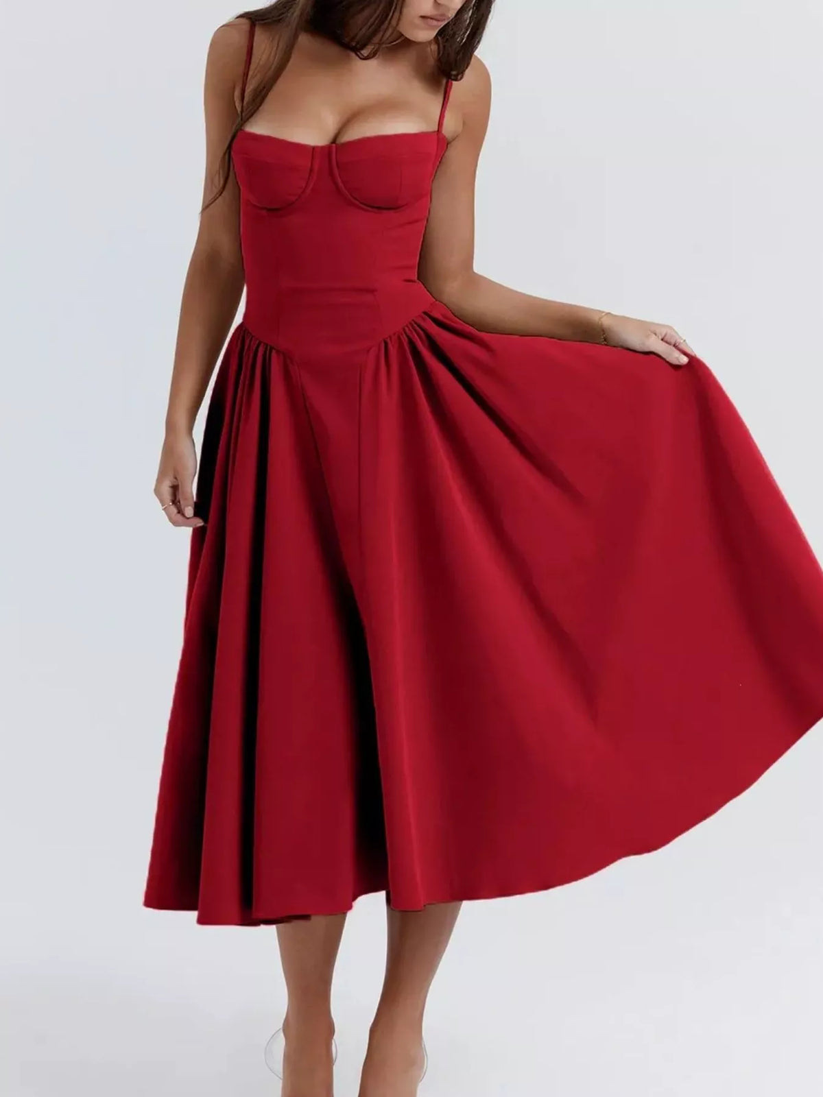 Sweetheart Neck Ruched Midi Dress (5)