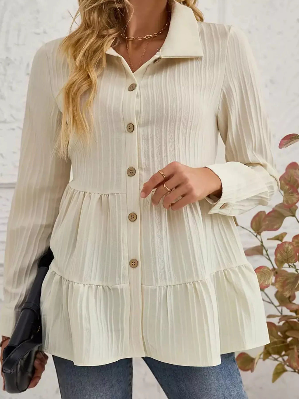 Button-down Long Sleeve Tiered Shirt (5)