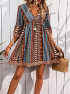 Printed V-neck A-line Dress (17)