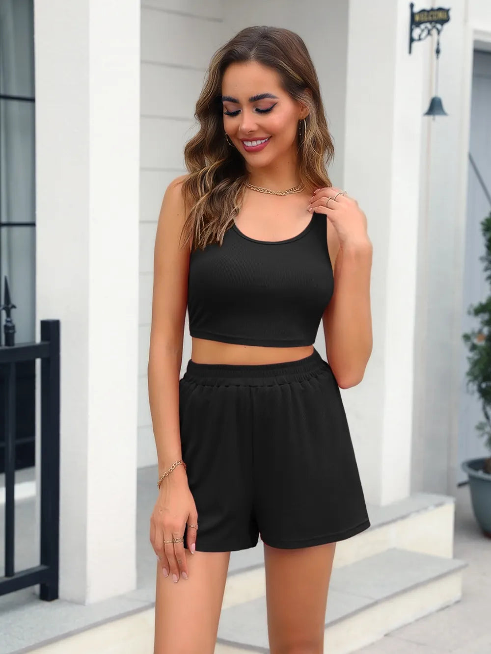 Scoop Neck Tank Shorts Set (13)