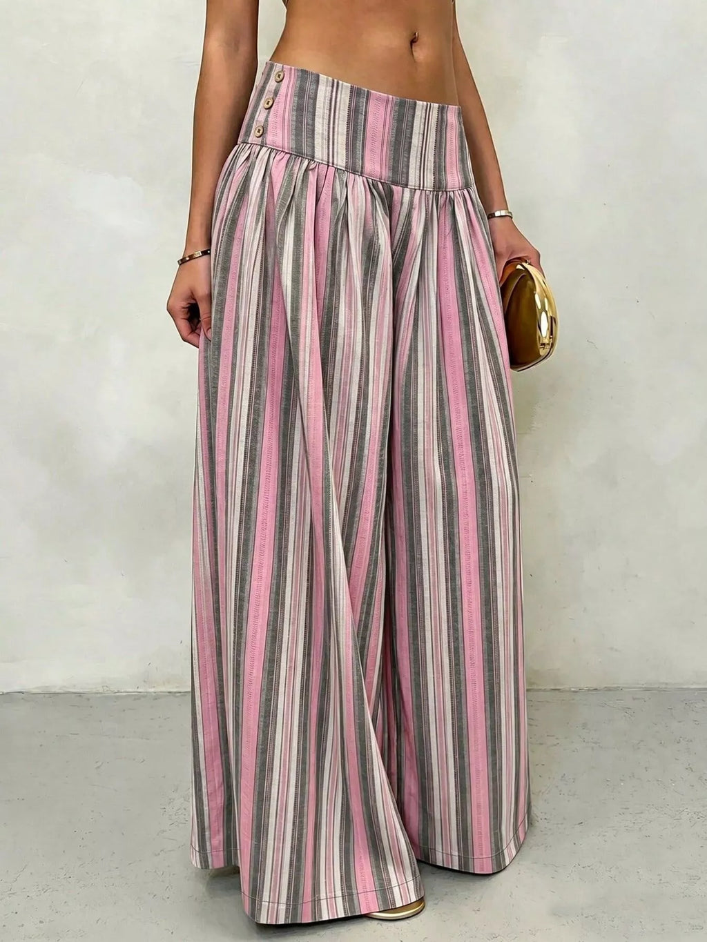 High-waisted Striped Wide-leg Casual Pants (2)