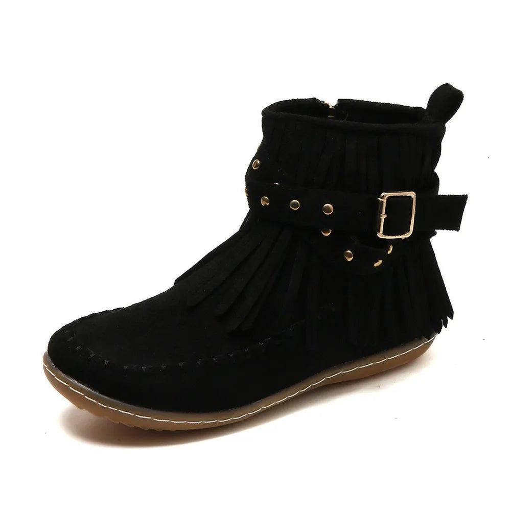 Fringe Studded Suede Flat Boots (9)