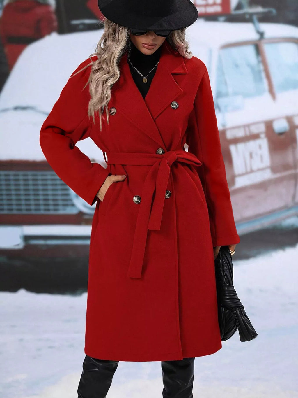 Double-breasted Lapel Collar Overcoat (4)