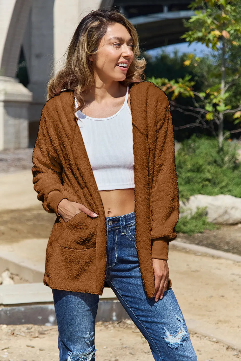 Full Size Teddy Hooded Jacket Pockets (25)