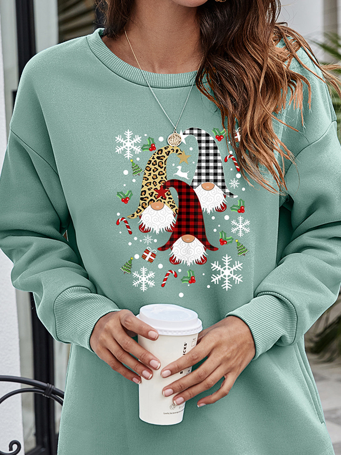 Graphic Round Neck Dropped Shoulder Sweatshirt (15)