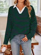 Oversized Striped Johnny Collar T-shirt (11)