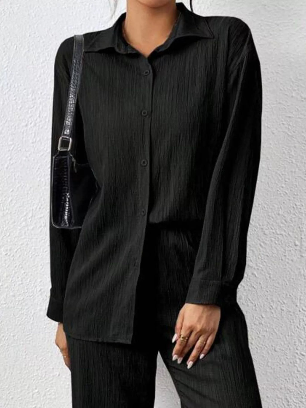Button Up Long Sleeve Shirt Pants Set (9)