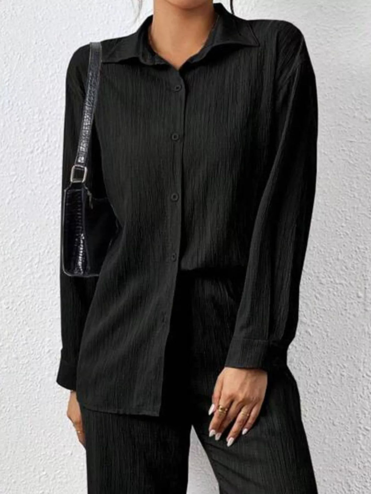 Button Up Long Sleeve Shirt Pants Set (9)