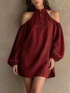 Cold-shoulder Balloon Sleeve Mini Dress (8)