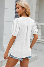 Eyelet Notched Puff Sleeve T-shirt (12)
