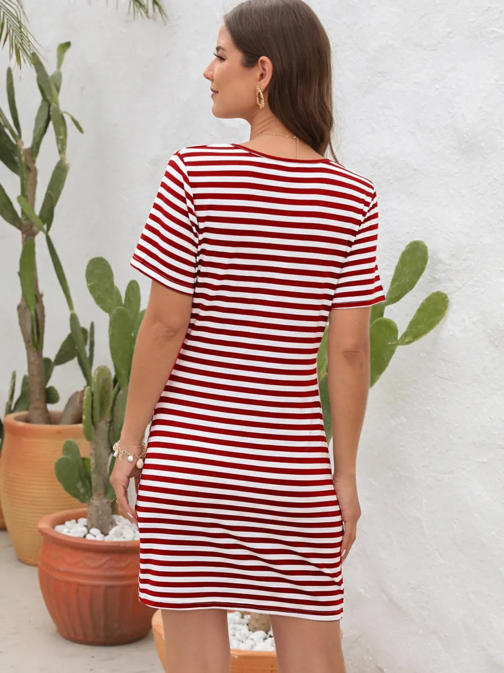 Cutout Striped Round Neck Short Sleeve Dress (9)