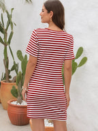 Cutout Striped Round Neck Short Sleeve Dress (9)
