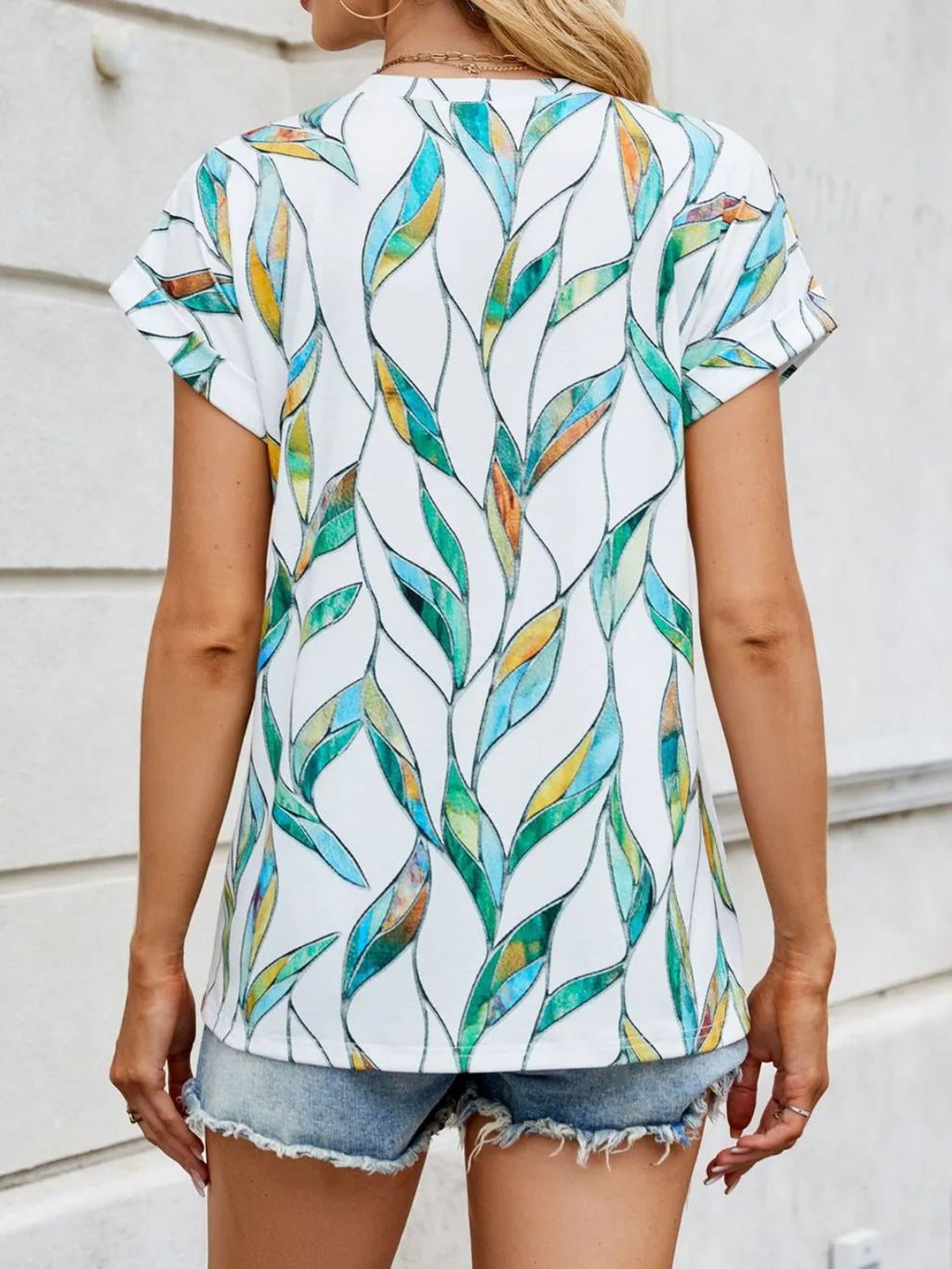 Printed Round Neck Short Sleeve Top (4)