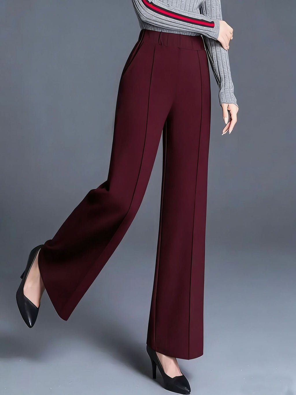High-waisted Wide Leg Pants Elegant Center-seam Tailoring (11)