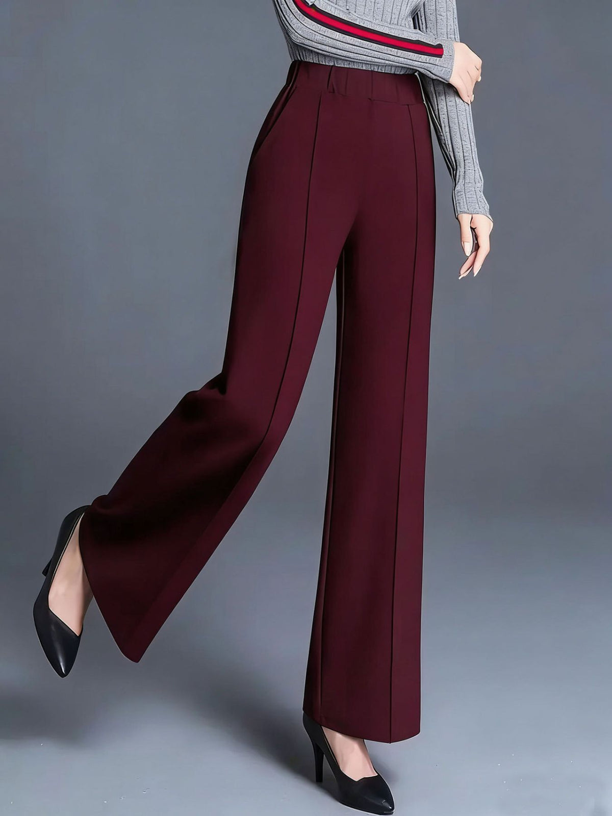 High-waisted Wide Leg Pants Elegant Center-seam Tailoring (11)