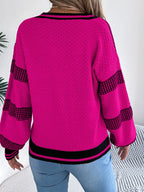 Contrast Striped V-neck Sweater (14)