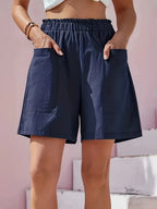 Full Size Pocketed Elastic Waist Shorts (12)