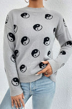 Graphic Mock Neck Dropped Shoulder Sweater (11)