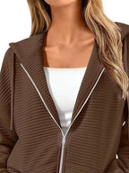 Drawstring Zip Up Dropped Shoulder Hoodie (9)