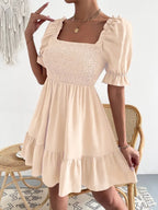 Smocked Square Neck Short Sleeve Dress (8)