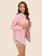 Raw Hem Fringe Detail Denim Jacket (3)