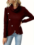 Decorative Button Turtleneck Long Sleeve T-shirt (3)