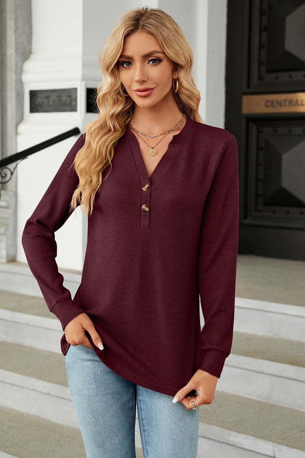 V-neck Long Sleeve Blouse (8)