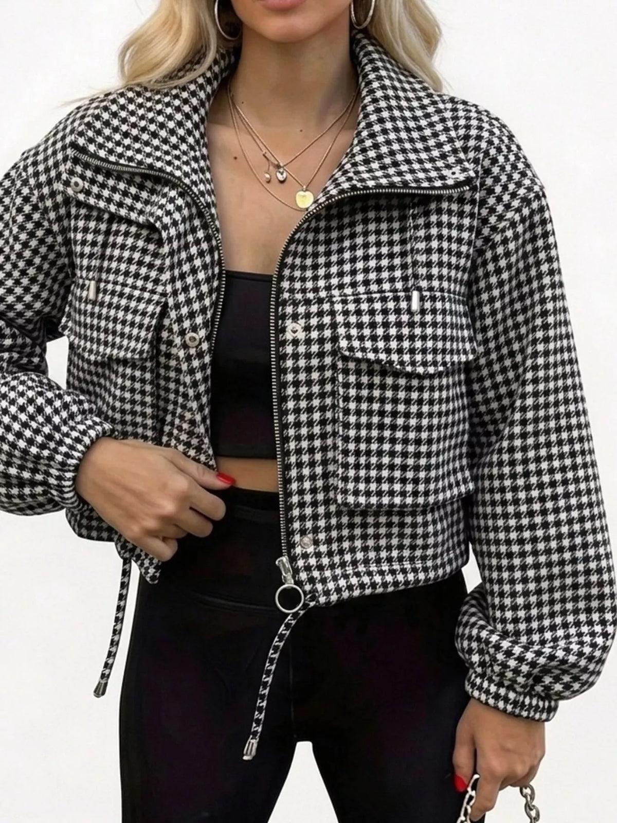 Plaid Cropped Zip-up Jacket (18)