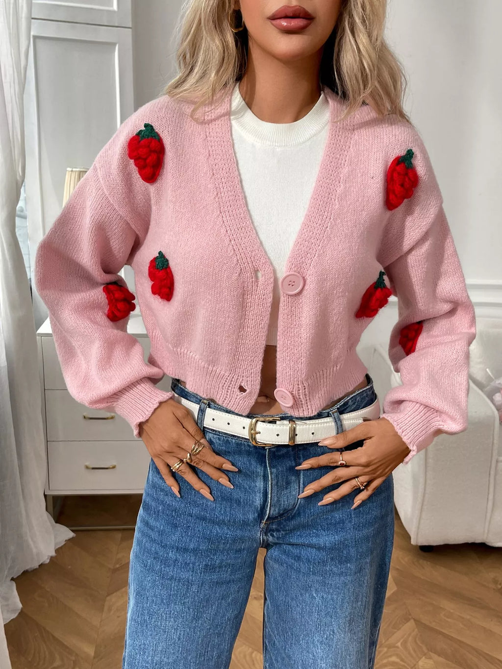 Strawberry Cropped Button-up Cardigan (12)