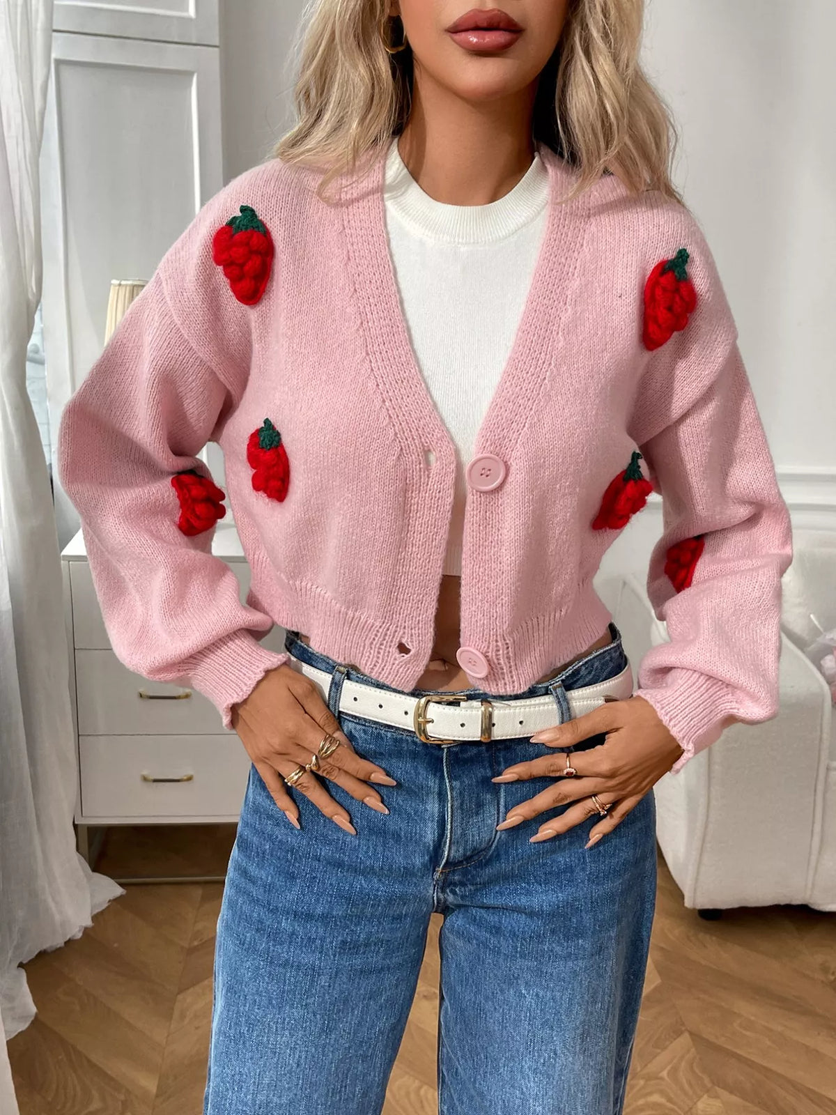 Strawberry Cropped Button-up Cardigan (12)